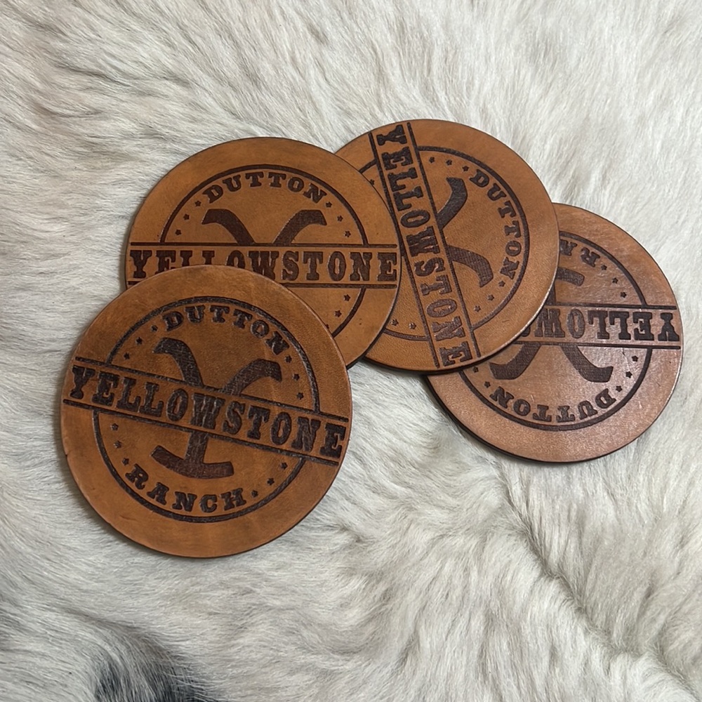 Hand Crafted Custom Leather Yellowstone Inspired Coasters  Set of 4